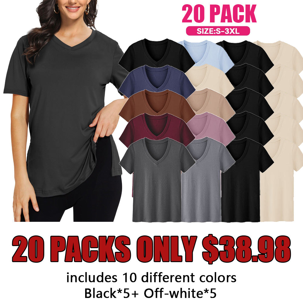 Womens 10 Pack T-Shirts Basic Short Sleeve V Neck Tops - Plus Size Fashion Loose Fit Lightweight Casual Summer Clothes Lady Comfort