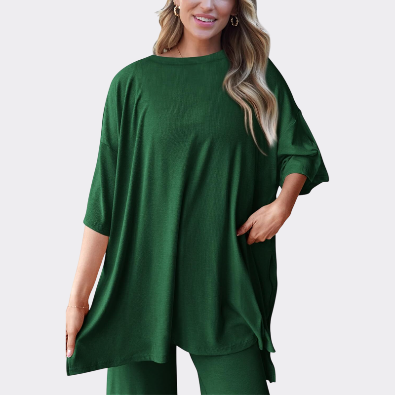 Women's 2 Piece Outfits Casual Short Sleeve Pullover Tops and Wide Leg Pants Lounge Sets Tracksuits