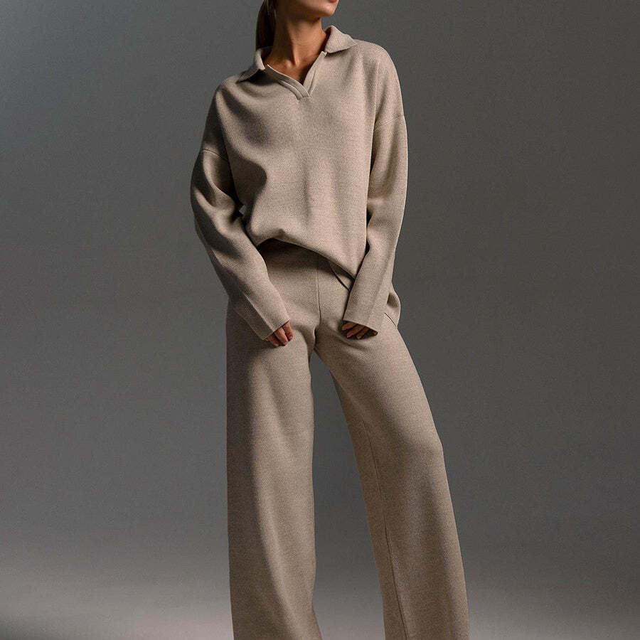 Knit Top and Wide Leg Pants 2 Piece Set