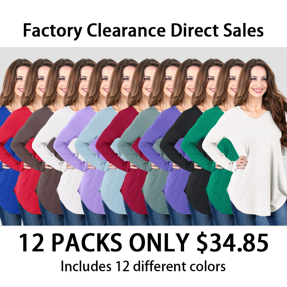 Long Sleeve V-Neck Round Hem Top (Multiple Colors)