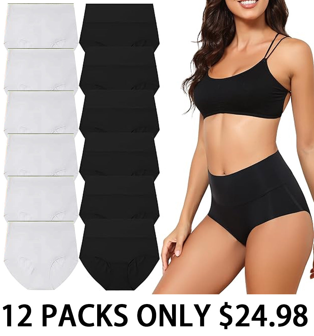 Women's High Waist Seamless Underwear Full Coverage Brief No Show Panties Sexy Comfortable Pantie Multi Pack L-8XL