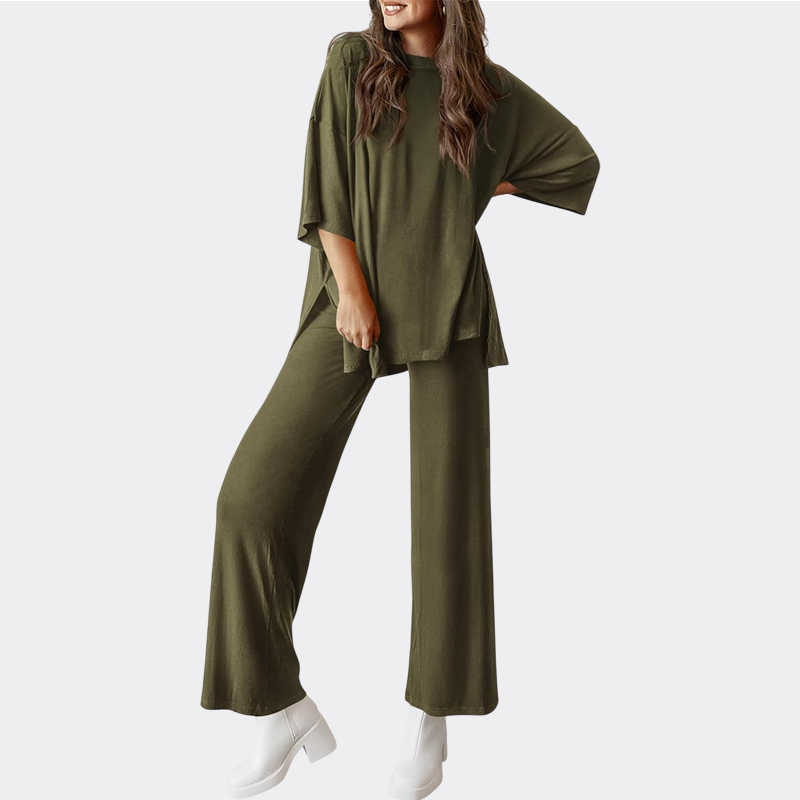Women's 2 Piece Outfits Casual Short Sleeve Pullover Tops and Wide Leg Pants Lounge Sets Tracksuits