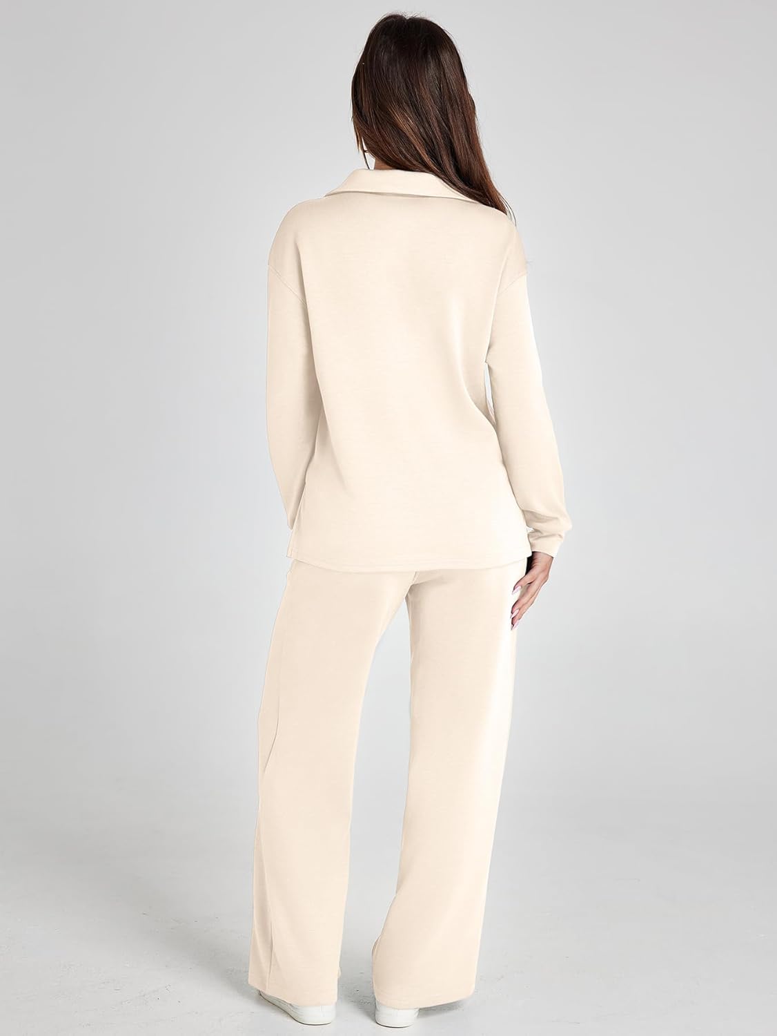 Women's 2 Piece Sets Outfits Casual Long Sleeve Sweatsuits Polo Top and Wide Leg Pants Matching Sets