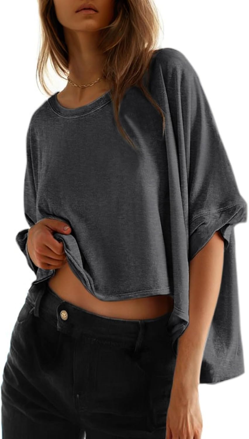 Dokotoo Summer Shirts 2025 Womens Solid T Shirts for Women Loose Oversized Tops Basic Tee