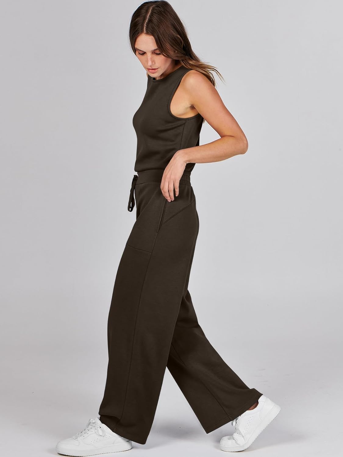 Womens Jumpsuits 2025 Casual Summer Dressy Romper Sleeveless Wide Leg Long Pants Outfits Fashion Travel Clothes