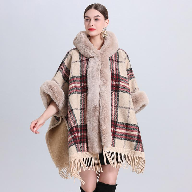 Women's Poncho With a Hoodie and Fringes