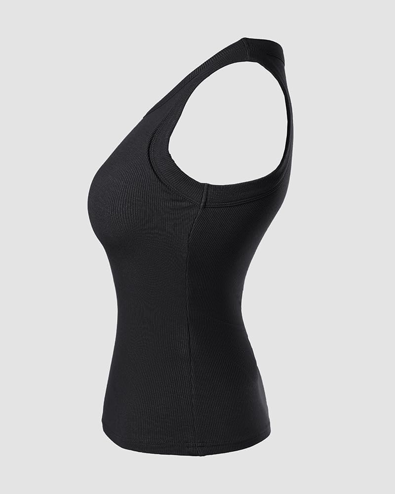 Women Built in Bra Ribbed Tank Tops Sleeveless Casual Tops