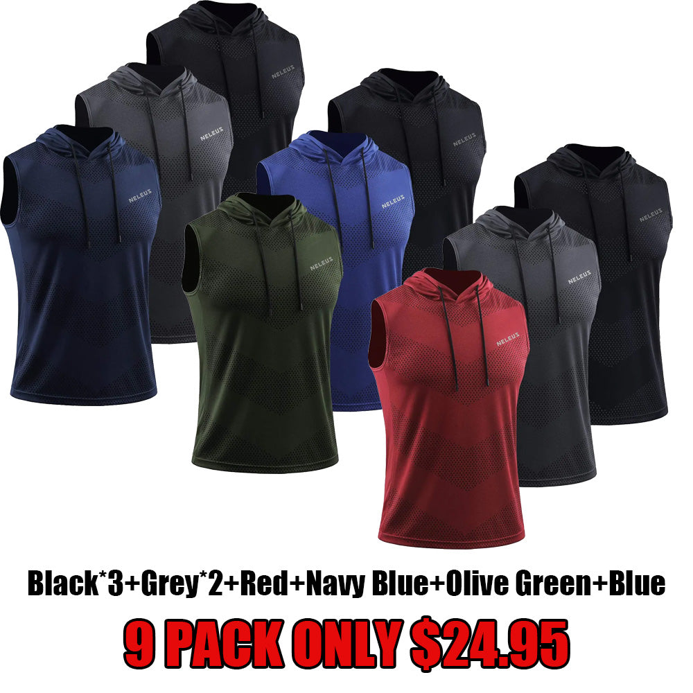 Men's Workout Tank Tops 3 Pack Sleeveless Running Shirts with Hoodie
