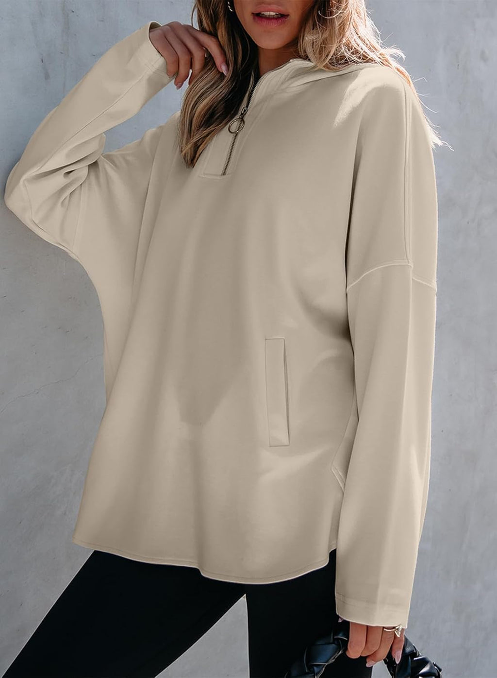 Women's Oversized Hoodies Casual Long Sleeve Half Zipper Pocket Sweatshirt Pullover Tops