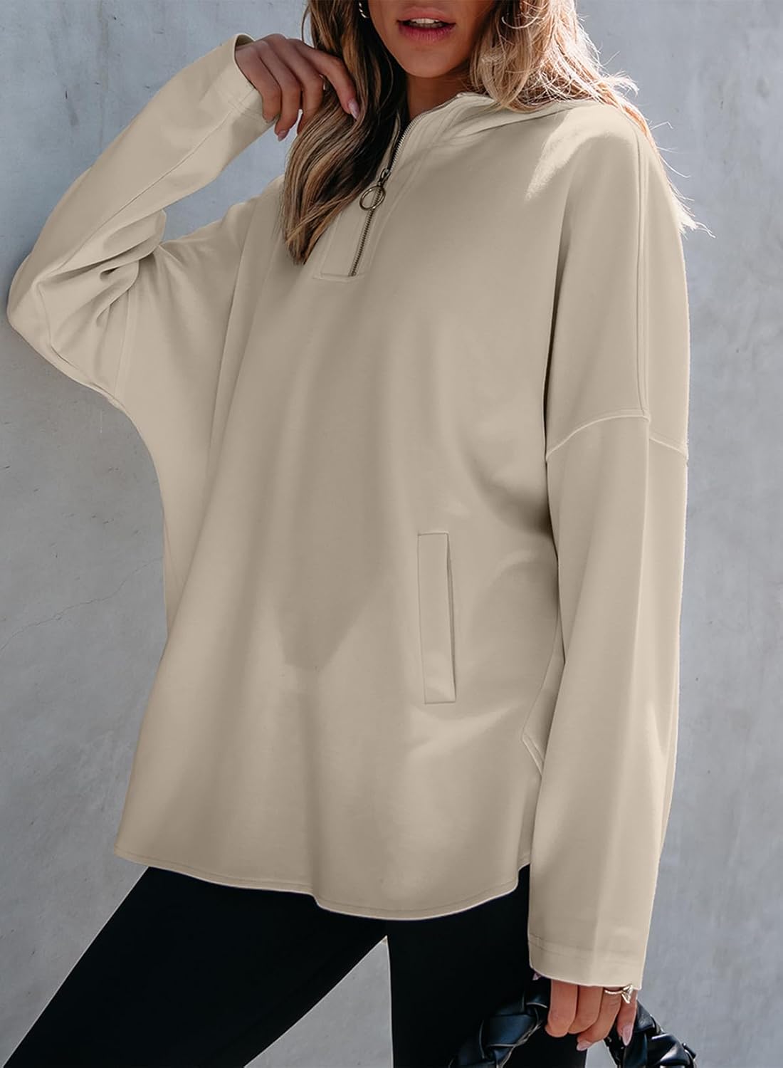 Women's Oversized Hoodies Casual Long Sleeve Half Zipper Pocket Sweatshirt Pullover Tops