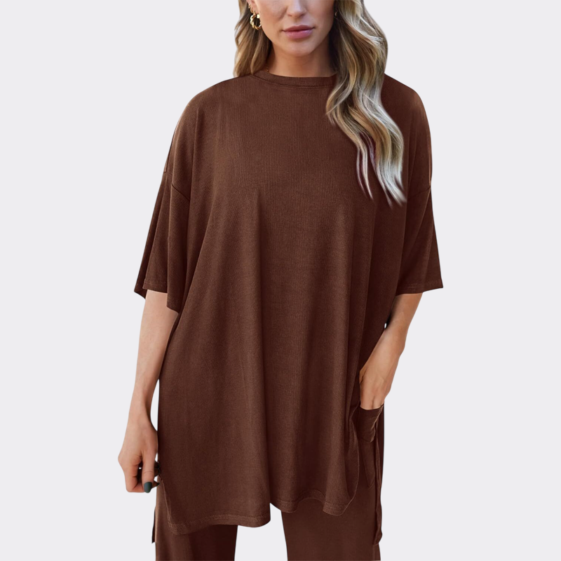 Women's 2 Piece Outfits Casual Short Sleeve Pullover Tops and Wide Leg Pants Lounge Sets Tracksuits