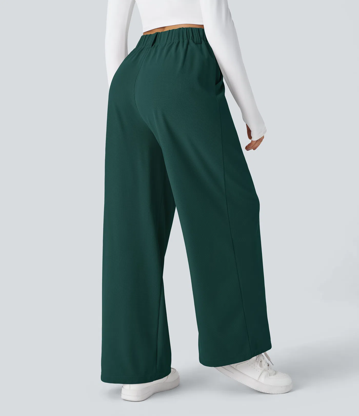 High Waisted Side Pocket Wide Leg Waffle Work Pants