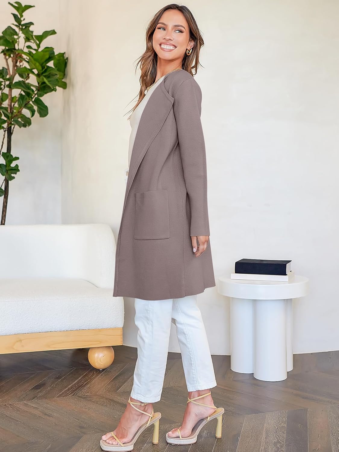 Women's Open Front Knit Lightweight Cardigan Casual Long Coatigan Sweater Lady Jacket Coat 2024 Fall Outerwear