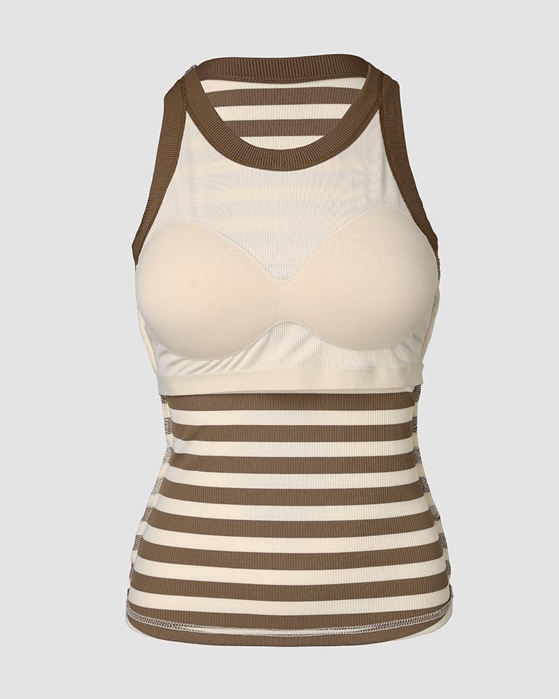 Women Built in Bra Ribbed Tank Tops Sleeveless Casual Tops