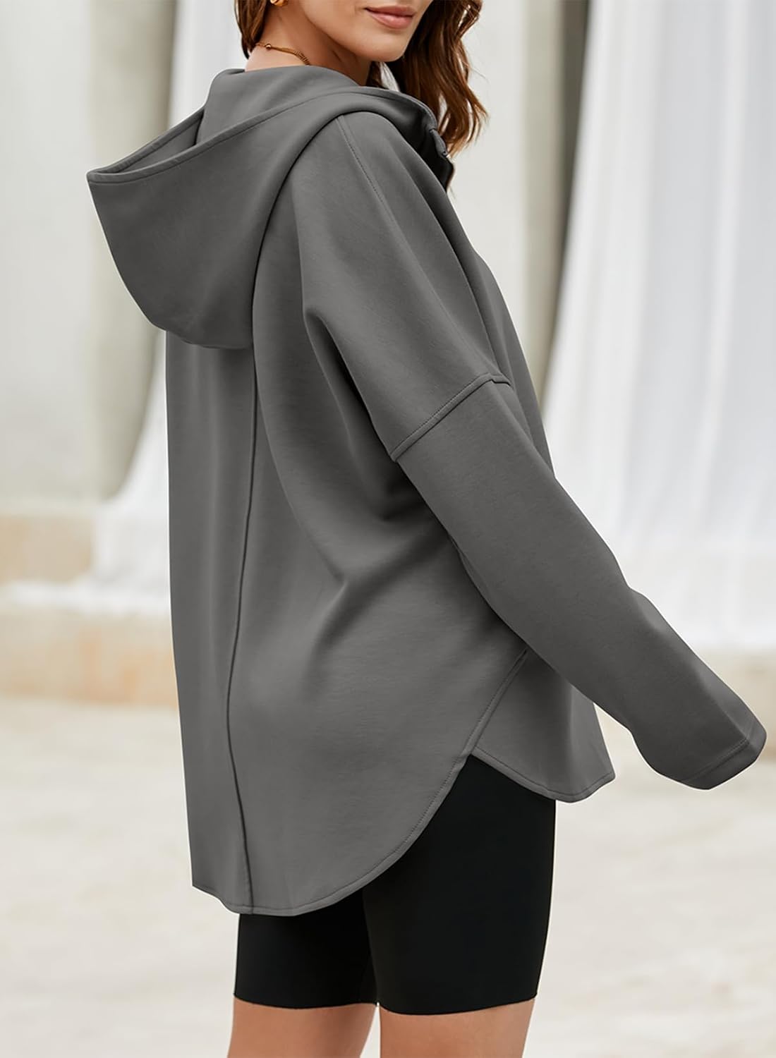 Women's Oversized Hoodies Casual Long Sleeve Half Zipper Pocket Sweatshirt Pullover Tops