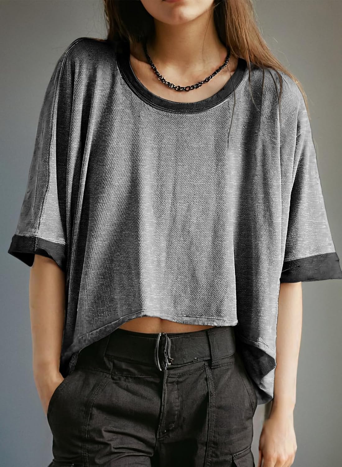 Dokotoo Summer Shirts 2025 Womens Solid T Shirts for Women Loose Oversized Tops Basic Tee