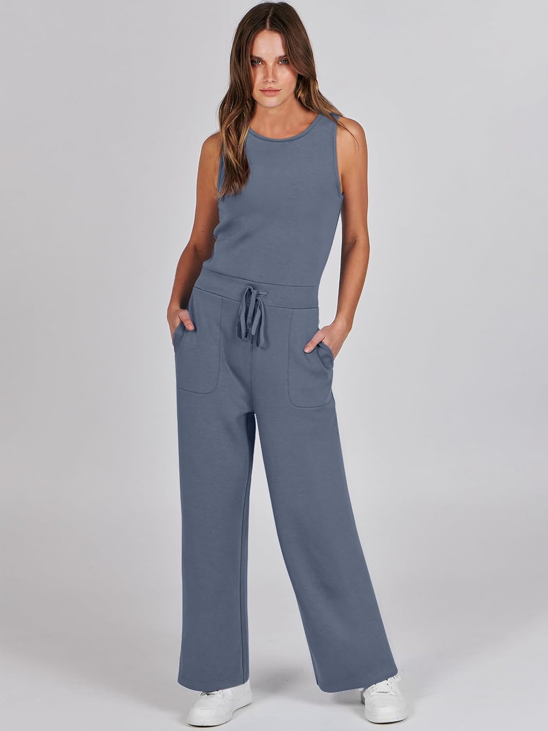 Womens Jumpsuits 2025 Casual Summer Dressy Romper Sleeveless Wide Leg Long Pants Outfits Fashion Travel Clothes
