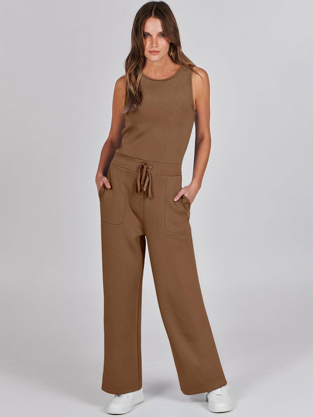 Womens Jumpsuits 2025 Casual Summer Dressy Romper Sleeveless Wide Leg Long Pants Outfits Fashion Travel Clothes