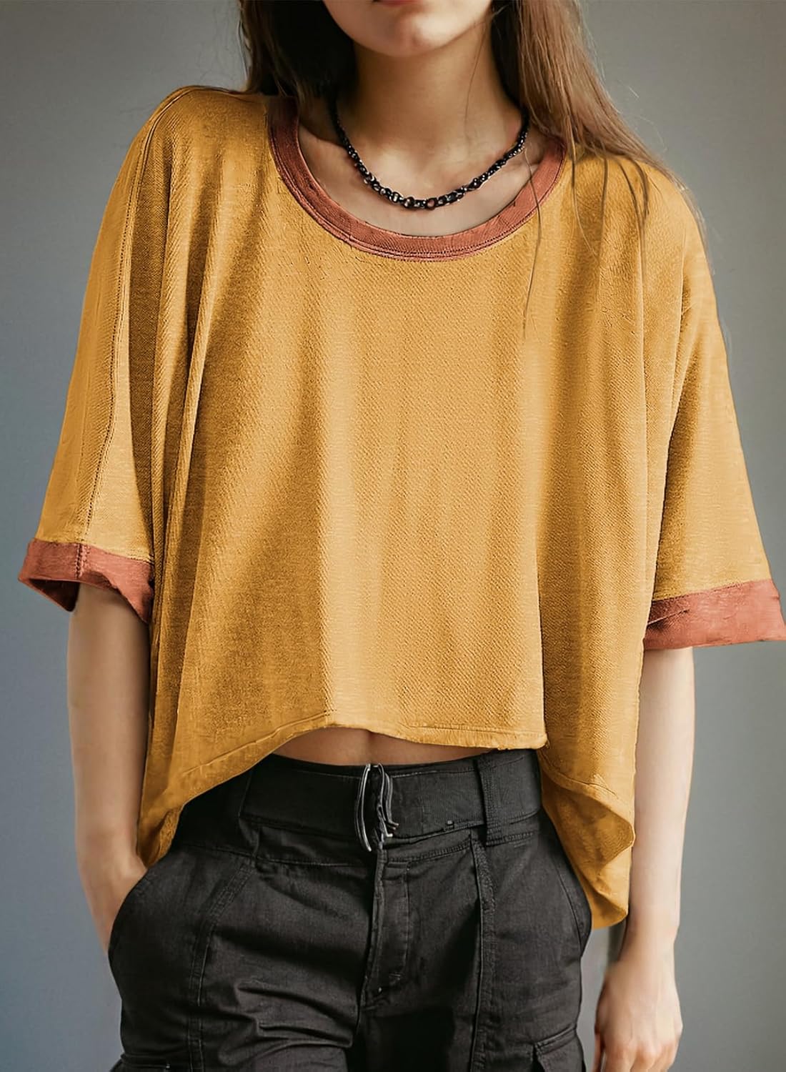 Dokotoo Summer Shirts 2025 Womens Solid T Shirts for Women Loose Oversized Tops Basic Tee