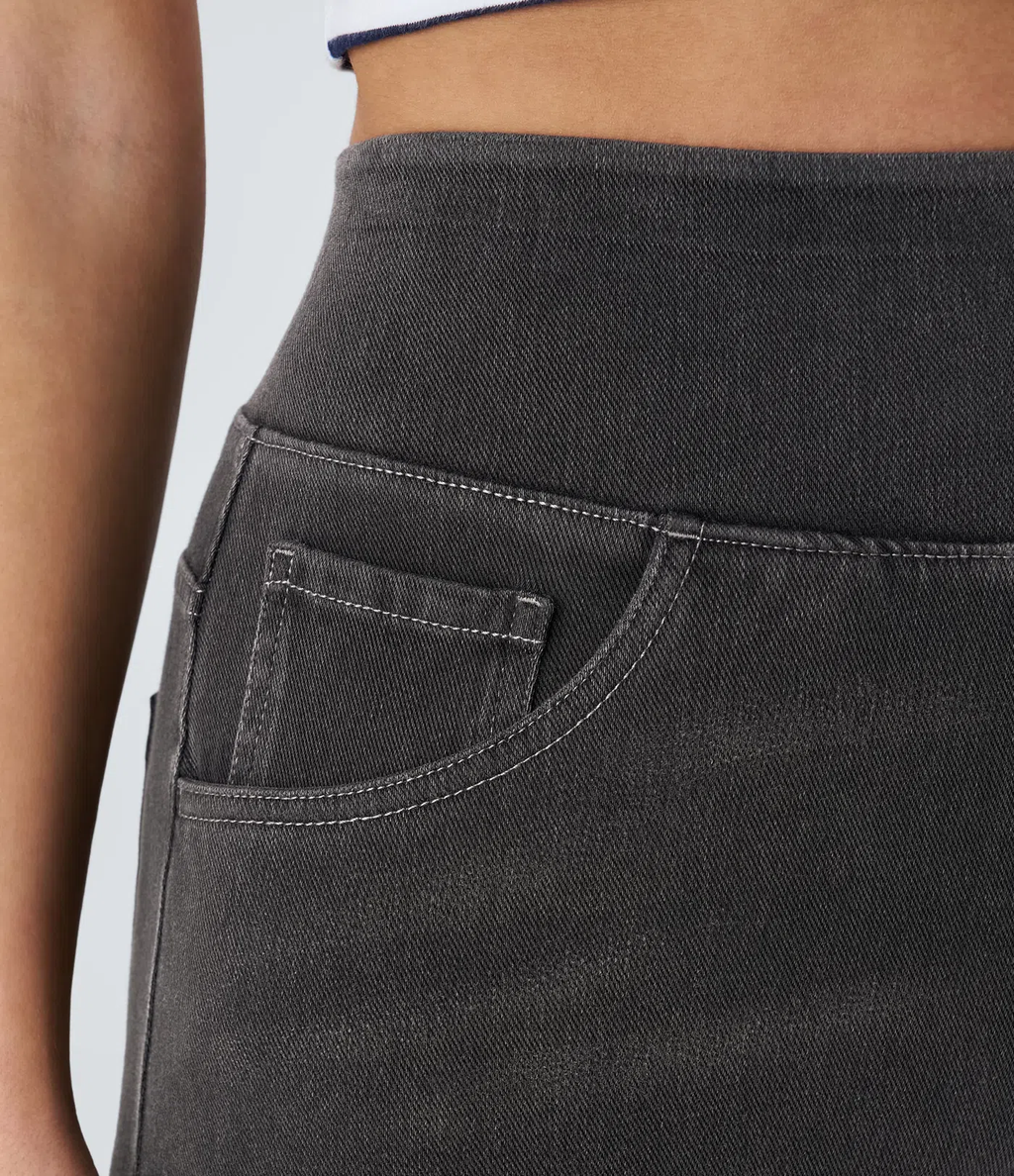 💝Last day promotion⚡High Waisted Multiple Pockets Baggy Wide Leg Washed Stretchy Knit Casual Jeans