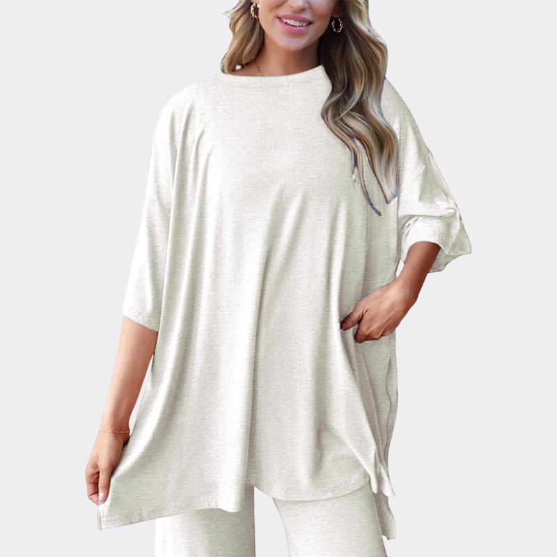 Women's 2 Piece Outfits Casual Short Sleeve Pullover Tops and Wide Leg Pants Lounge Sets Tracksuits