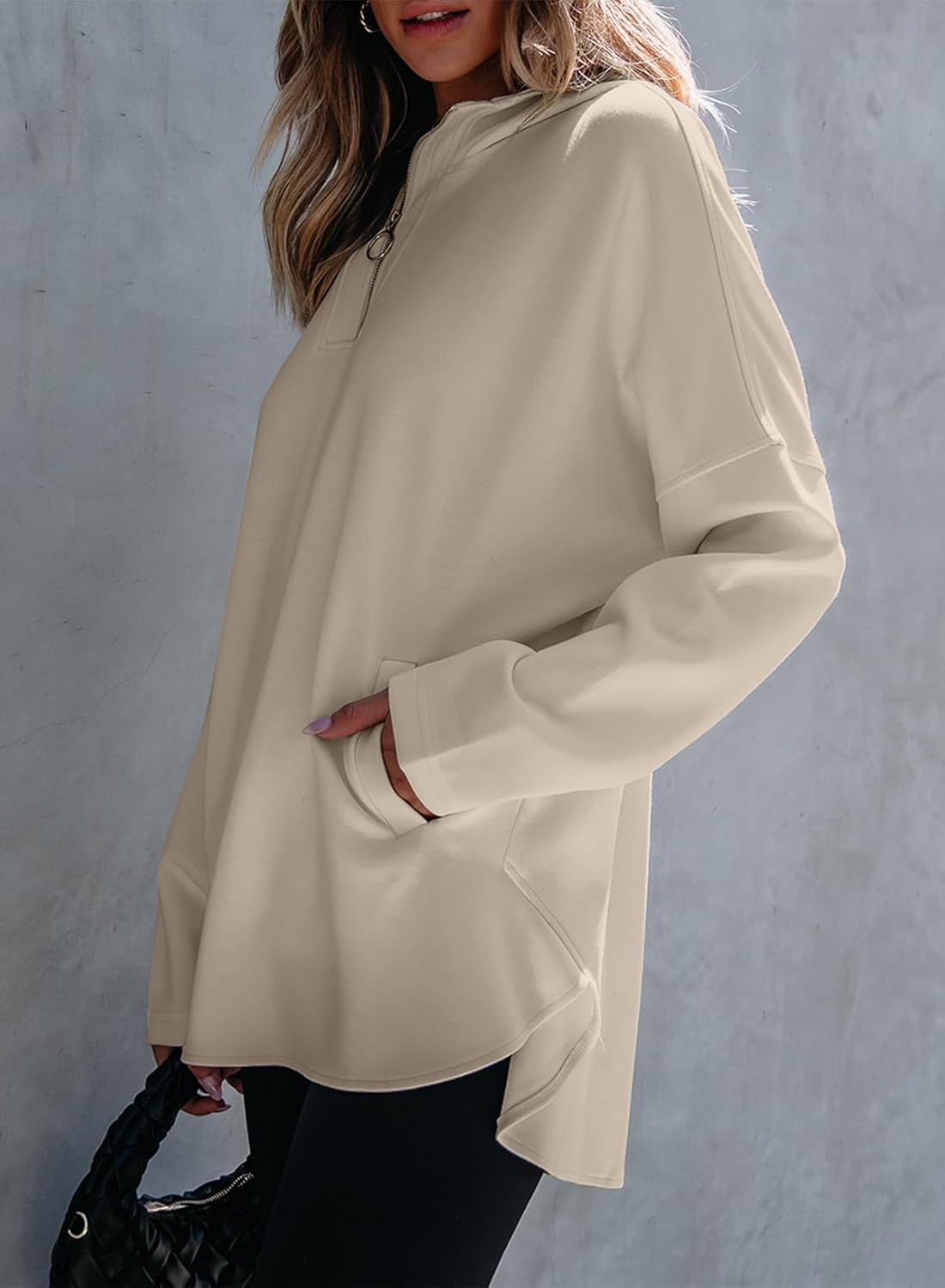 Women's Oversized Hoodies Casual Long Sleeve Half Zipper Pocket Sweatshirt Pullover Tops