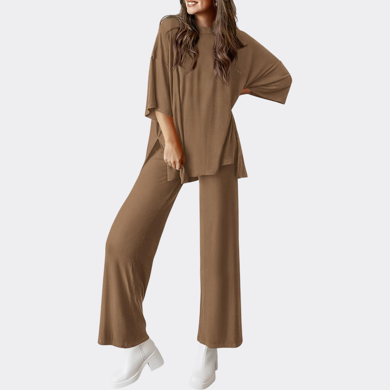 Women's 2 Piece Outfits Casual Short Sleeve Pullover Tops and Wide Leg Pants Lounge Sets Tracksuits