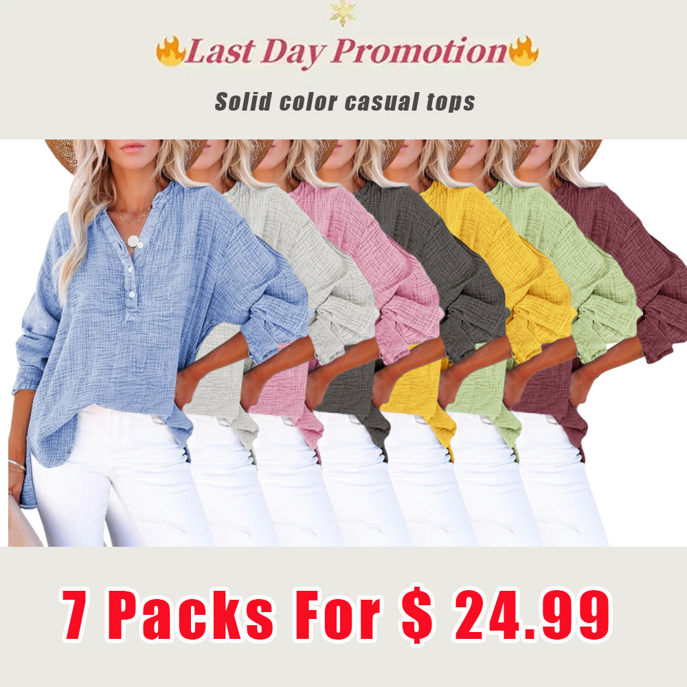 Womens Casual Button V Neck Long Sleeve Shirts Oversized Solid Blouses Tops