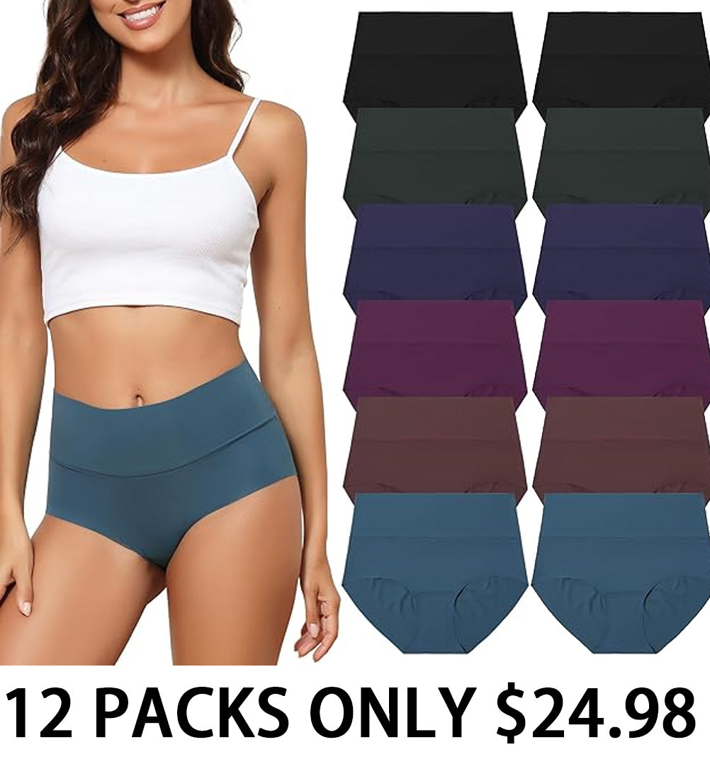 Women's High Waist Seamless Underwear Full Coverage Brief No Show Panties Sexy Comfortable Pantie Multi Pack L-8XL
