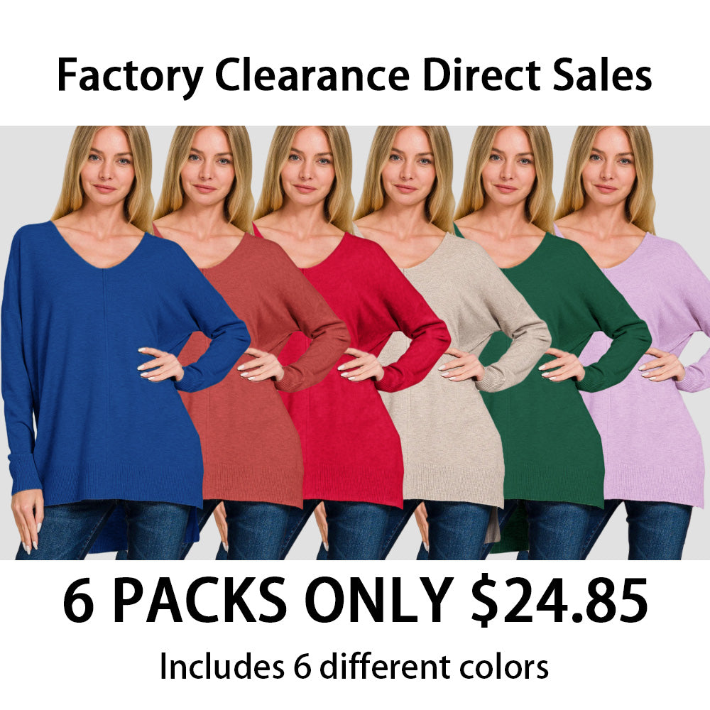 Hi-Low Hem V-Neck Center Seam Sweater (Multiple Colors)