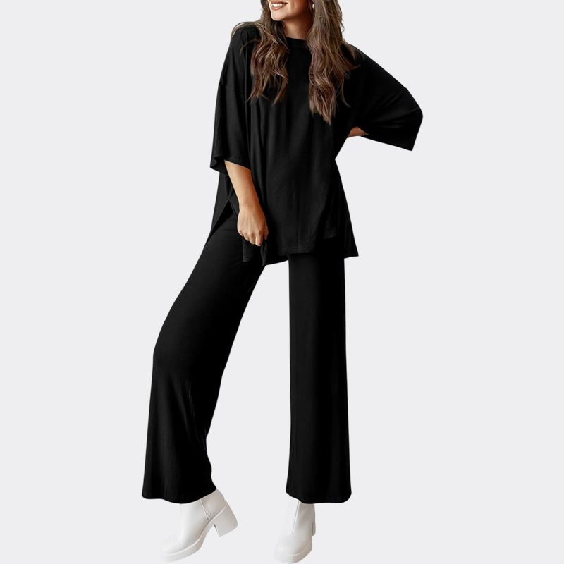 Women's 2 Piece Outfits Casual Short Sleeve Pullover Tops and Wide Leg Pants Lounge Sets Tracksuits