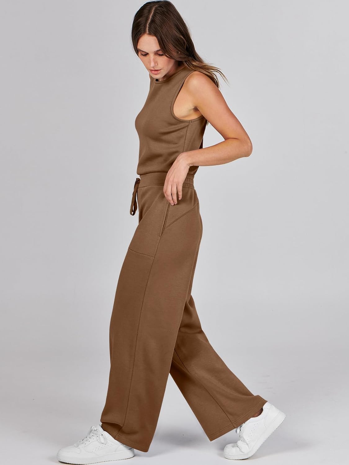 Womens Jumpsuits 2025 Casual Summer Dressy Romper Sleeveless Wide Leg Long Pants Outfits Fashion Travel Clothes