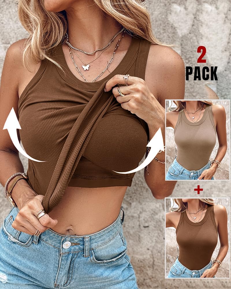 Women Built in Bra Ribbed Tank Tops Sleeveless Casual Tops