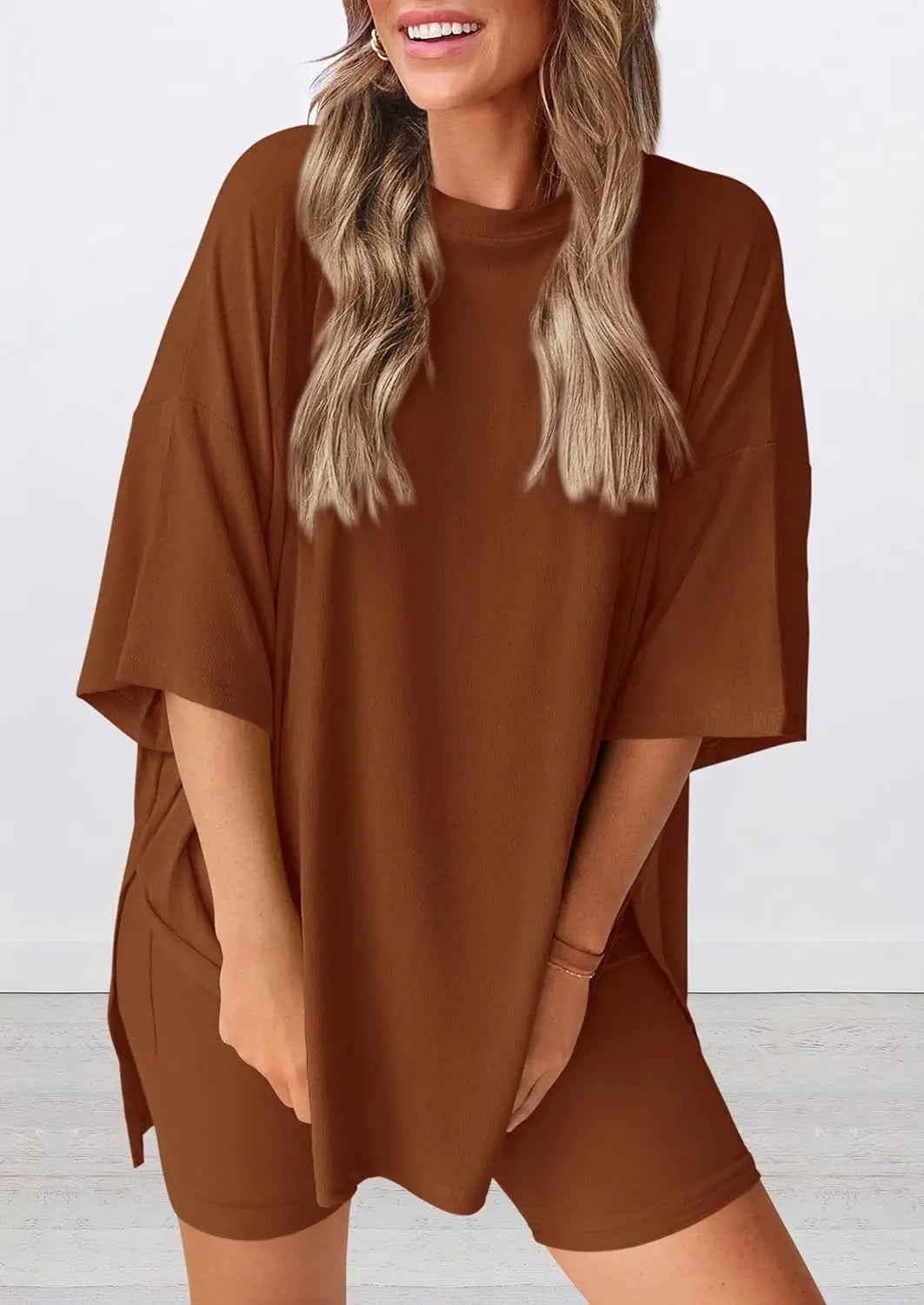 Women's Oversized Casual T-Shirt Shorts Suit Stretch Two-Piece Set