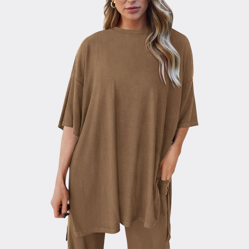 Women's 2 Piece Outfits Casual Short Sleeve Pullover Tops and Wide Leg Pants Lounge Sets Tracksuits