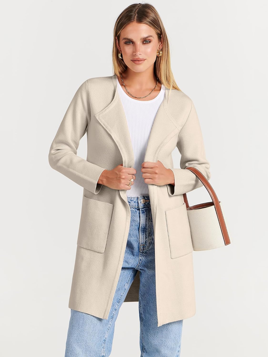 Women's Open Front Knit Lightweight Cardigan Casual Long Coatigan Sweater Lady Jacket Coat 2025 Fall Outerwear