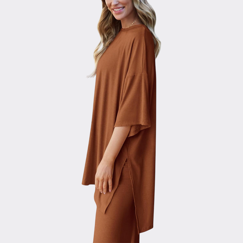 Women's 2 Piece Outfits Casual Short Sleeve Pullover Tops and Wide Leg Pants Lounge Sets Tracksuits