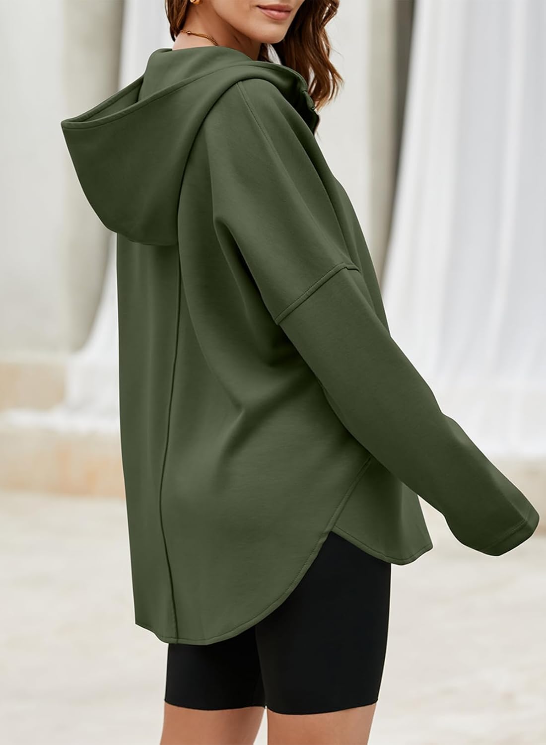 Women's Oversized Hoodies Casual Long Sleeve Half Zipper Pocket Sweatshirt Pullover Tops
