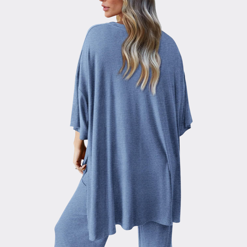 Women's 2 Piece Outfits Casual Short Sleeve Pullover Tops and Wide Leg Pants Lounge Sets Tracksuits