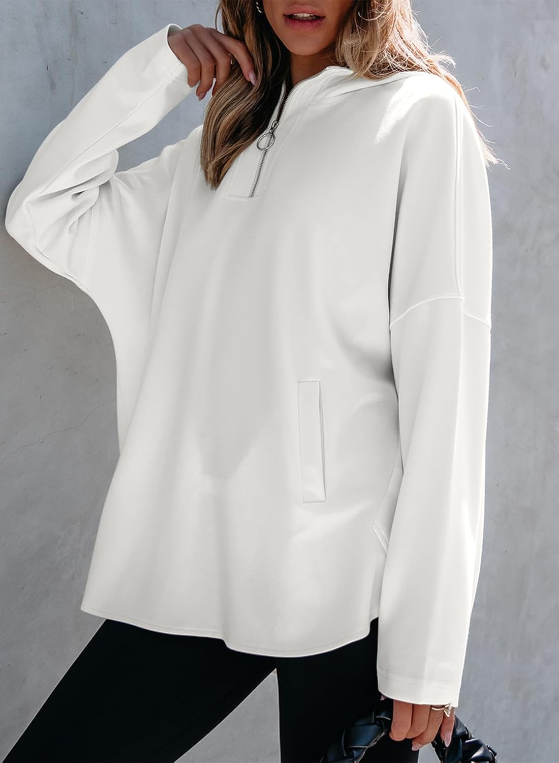 Women's Oversized Hoodies Casual Long Sleeve Half Zipper Pocket Sweatshirt Pullover Tops