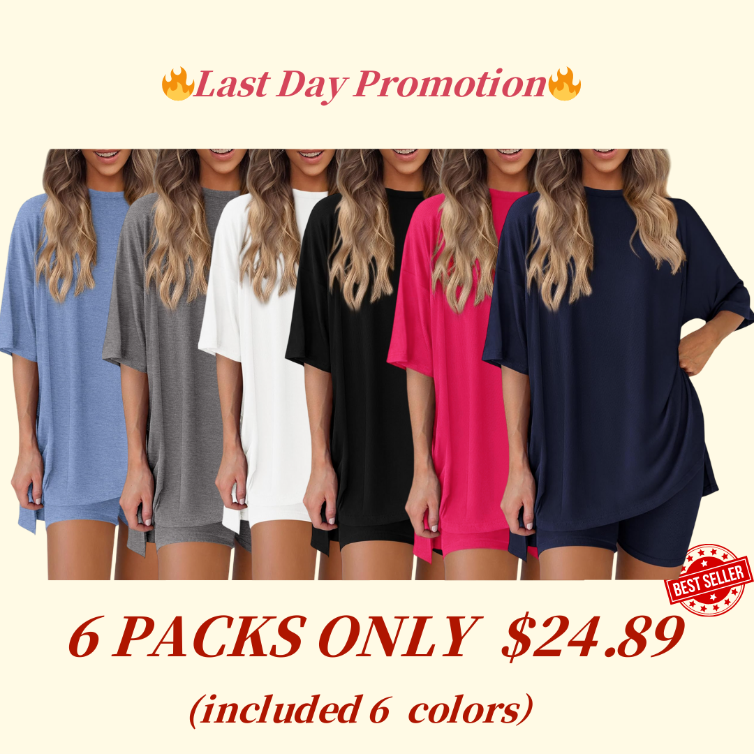 Women's Two Piece Lounge Set Casual Oversized Crewneck Tops and High Waisted Shorts Set