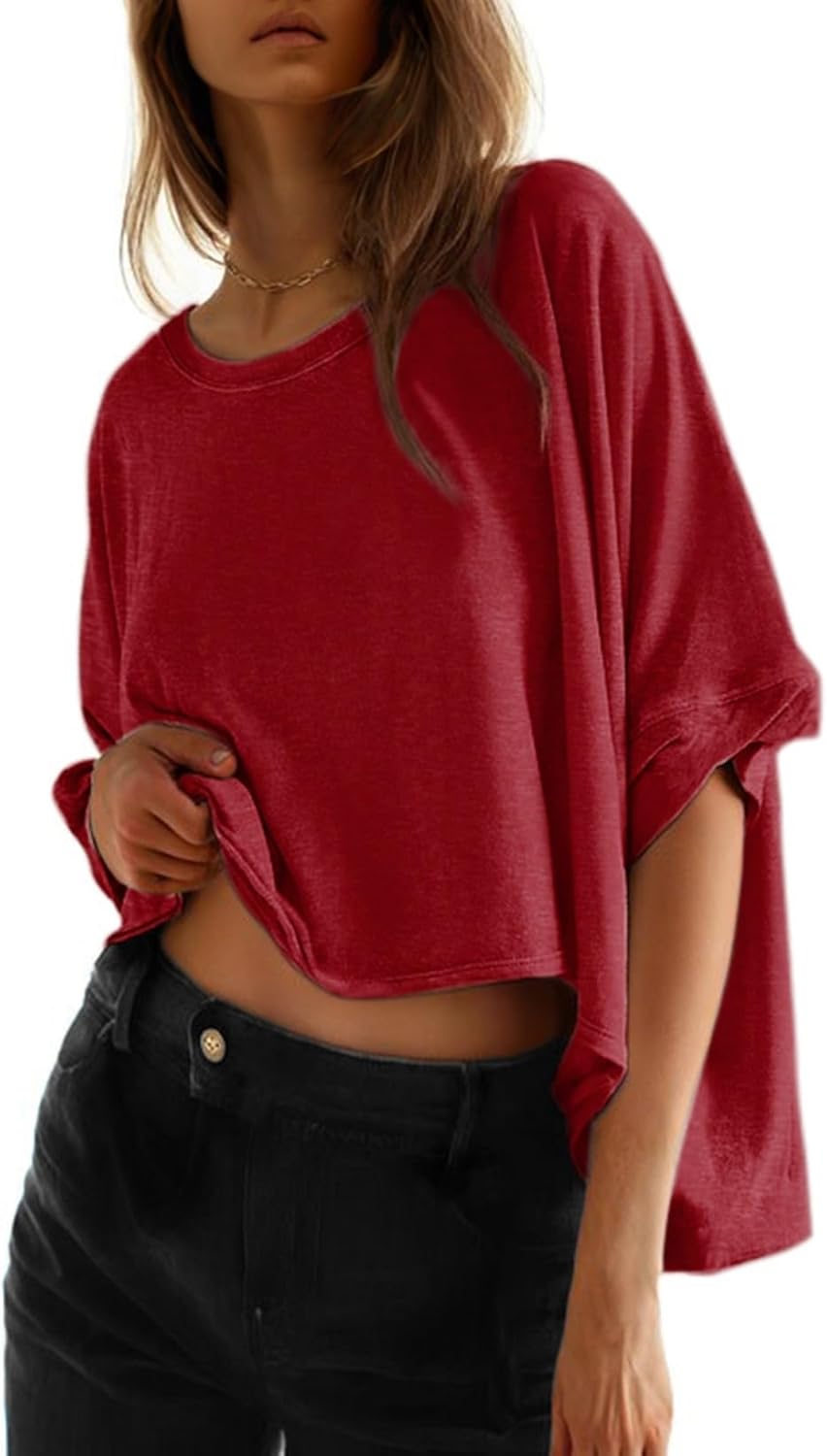 Dokotoo Summer Shirts 2025 Womens Solid T Shirts for Women Loose Oversized Tops Basic Tee