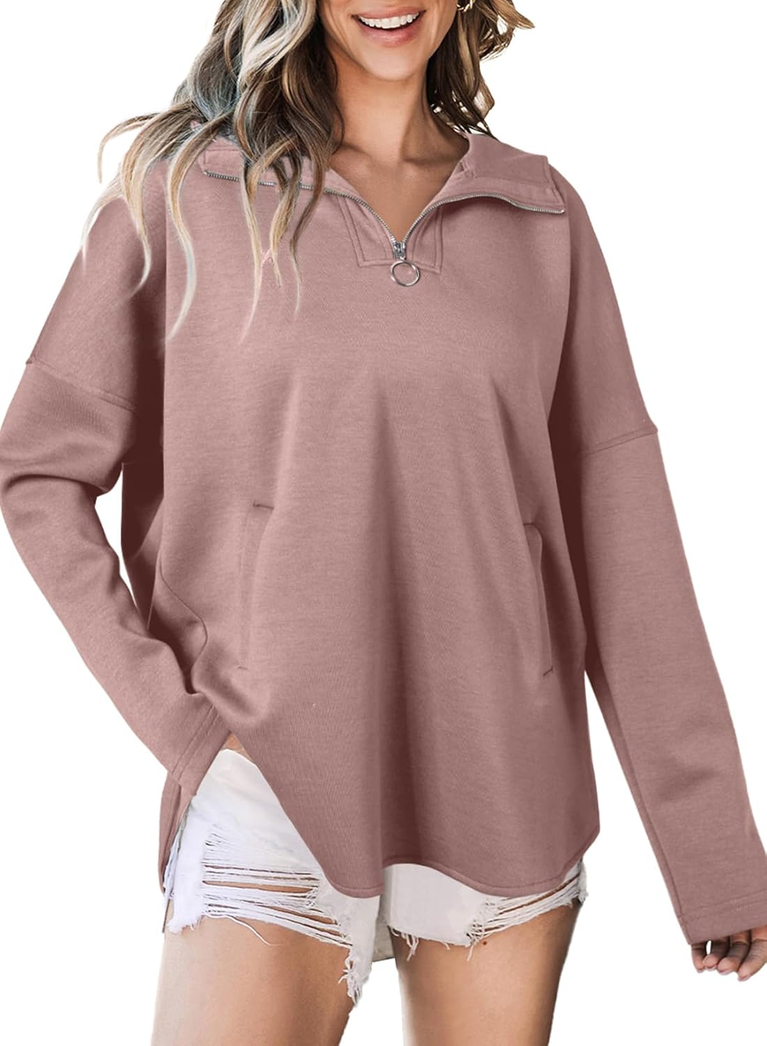 Women's Oversized Hoodies Casual Long Sleeve Half Zipper Pocket Sweatshirt Pullover Tops