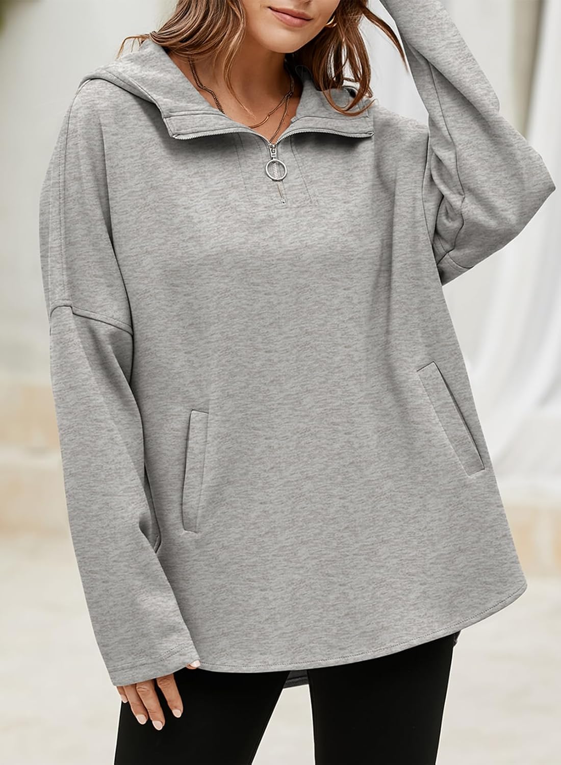 Women's Oversized Hoodies Casual Long Sleeve Half Zipper Pocket Sweatshirt Pullover Tops