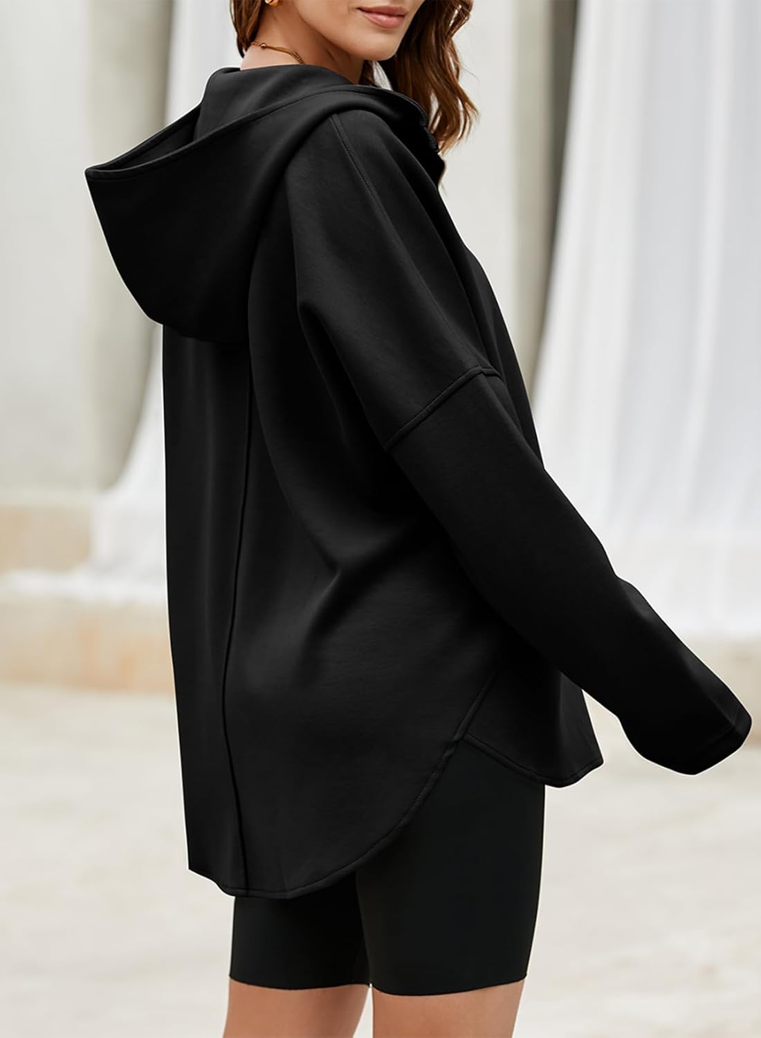 Women's Oversized Hoodies Casual Long Sleeve Half Zipper Pocket Sweatshirt Pullover Tops
