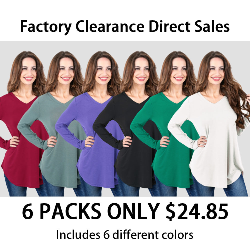 Long Sleeve V-Neck Round Hem Top (Multiple Colors)