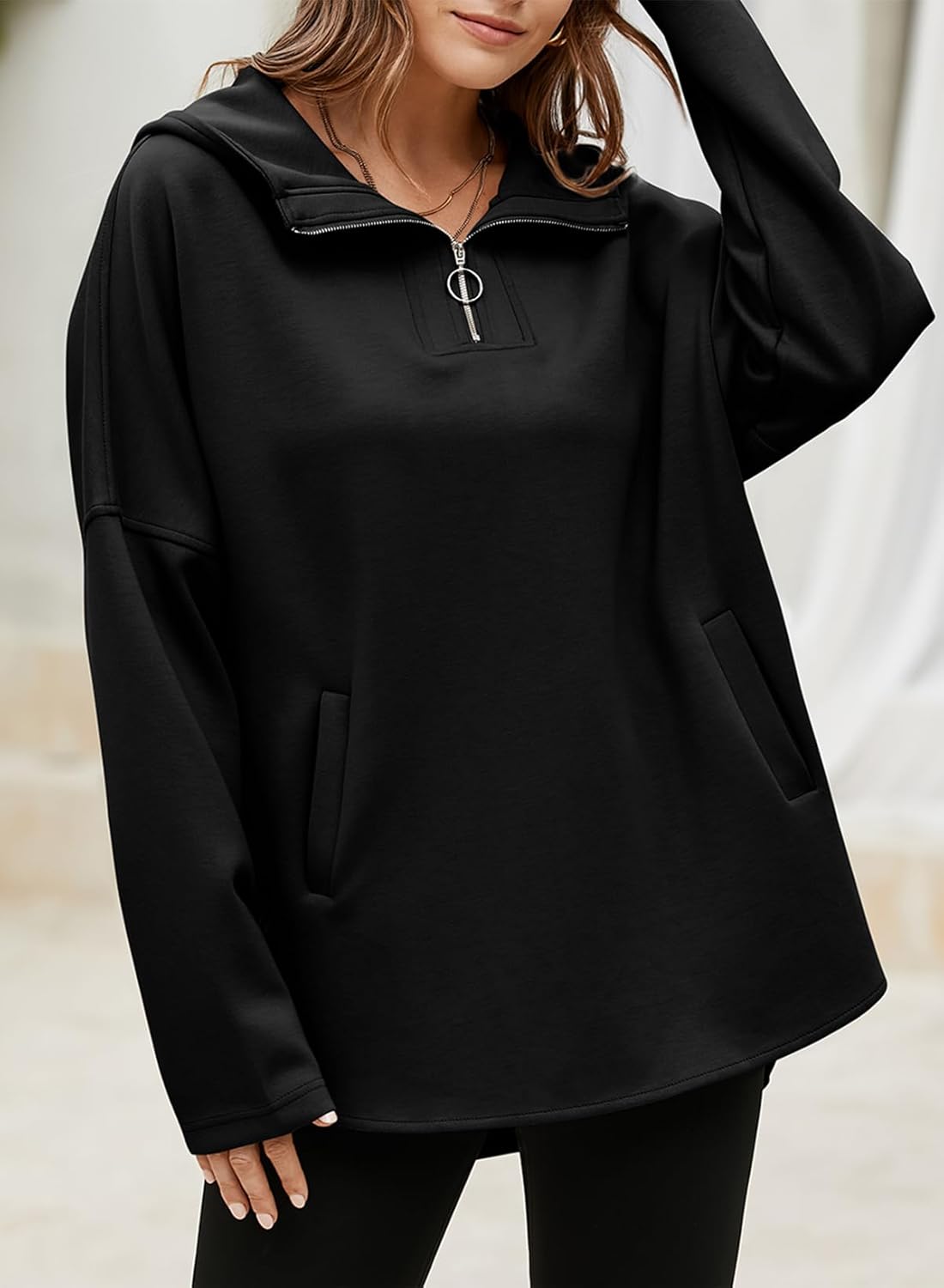 Women's Oversized Hoodies Casual Long Sleeve Half Zipper Pocket Sweatshirt Pullover Tops