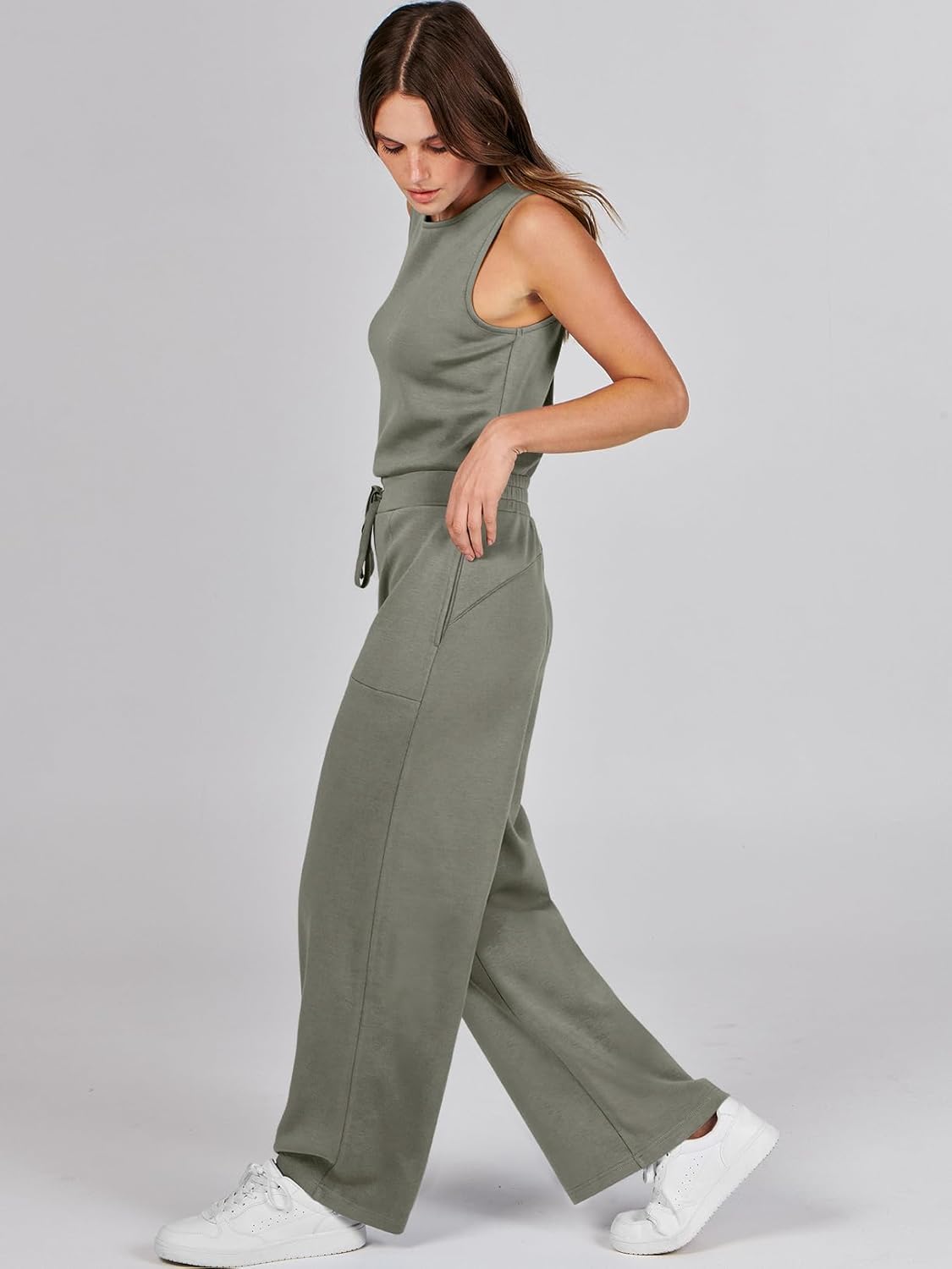 Womens Jumpsuits 2025 Casual Summer Dressy Romper Sleeveless Wide Leg Long Pants Outfits Fashion Travel Clothes