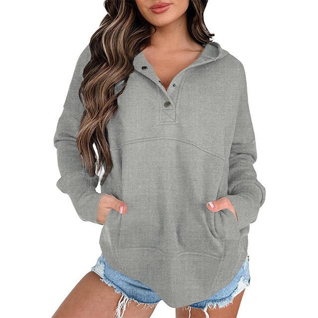 Women's Casual Long Sleeve Lapel Zipper Sweatshirt Drawstring Loose Pullover Tops