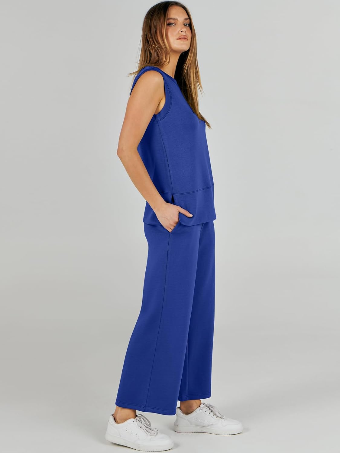 Women's 2 Piece Sets Summer Outfits Sleeveless Wide Leg Tracksuits Casual Sweat Sets Lounge Sweatsuits
